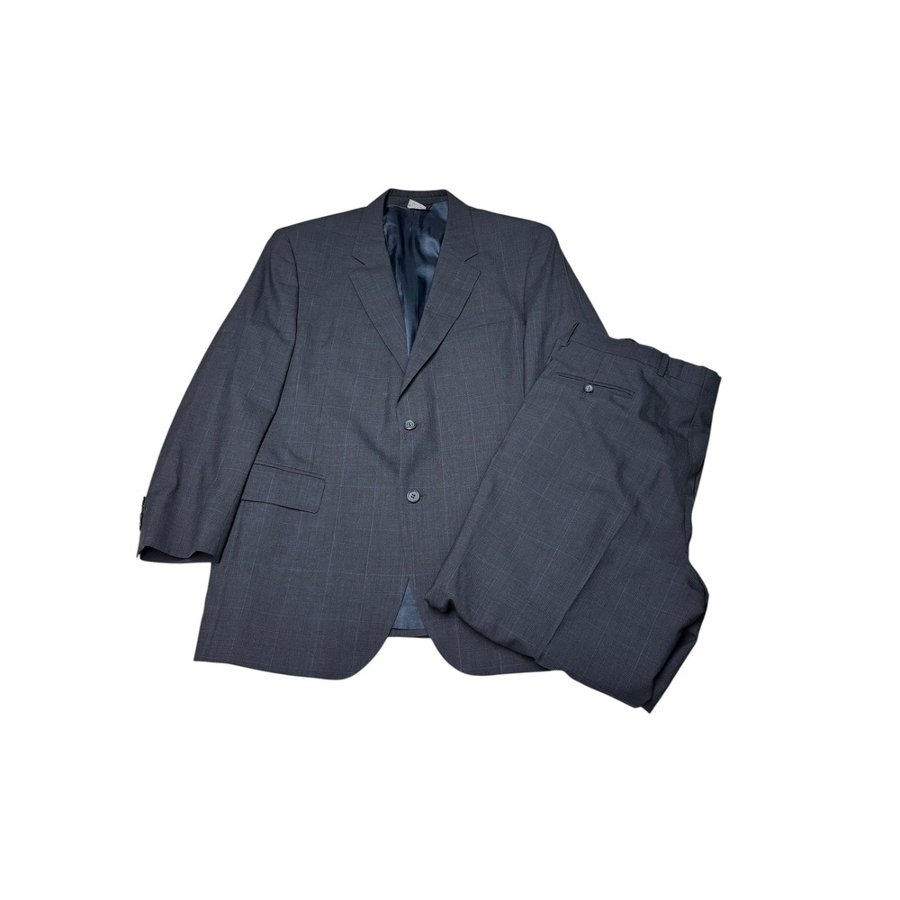 Jos A Bank Mens 41R W36 L29 2Pc Wool Suit Charcoal Gray Plaid 2 Button Blazer